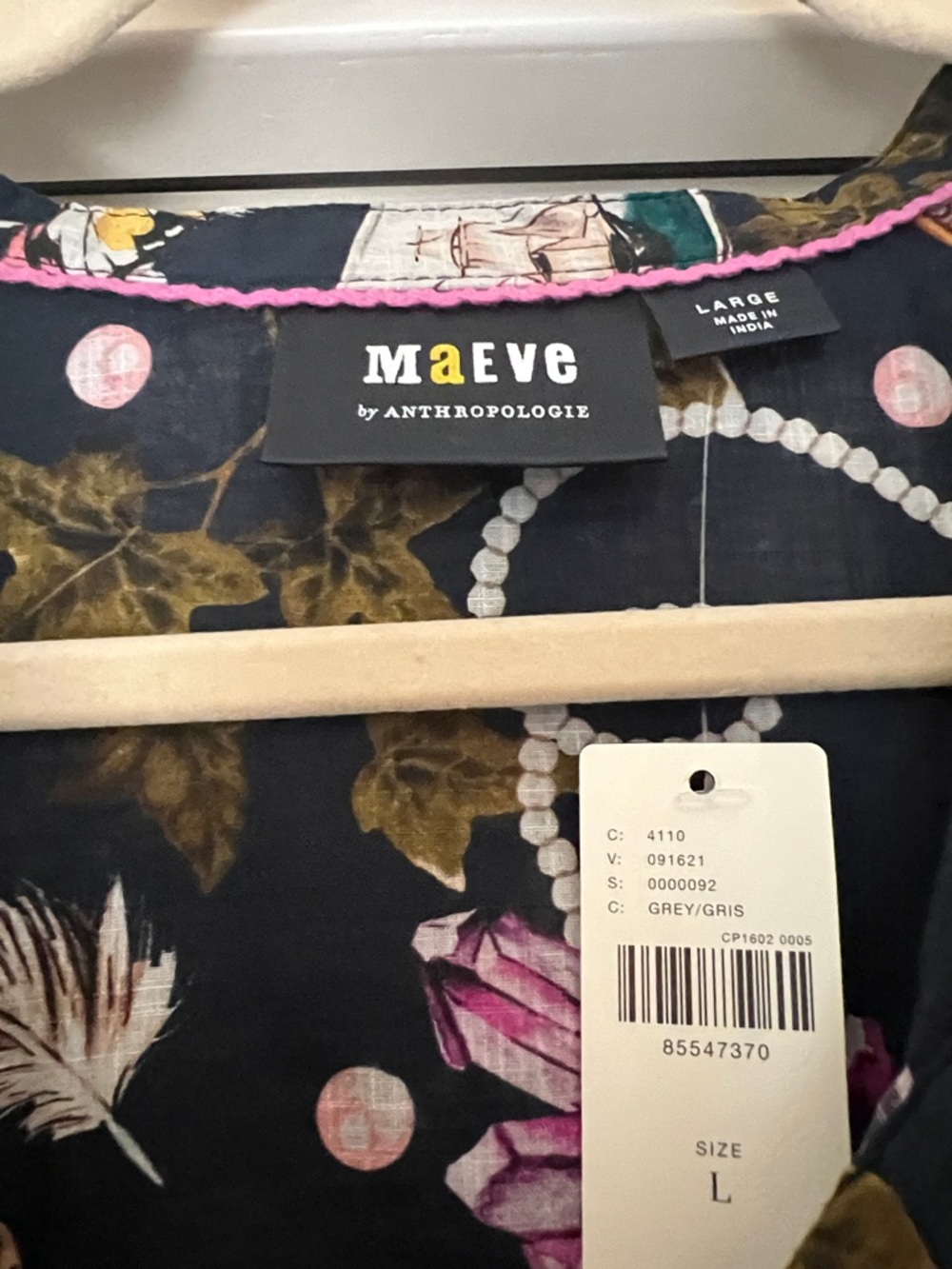 Maeve Navy Floral & Jewelry Print Button-Up Blouse - Picture 3 of 4